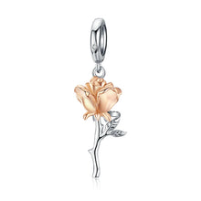 3D Rose Flower Pendant Charm 925 Sterling Silver Rose Gold Color Charms for Bracelet