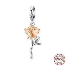 3D Rose Flower Pendant Charm 925 Sterling Silver Rose Gold Color Charms for Bracelet