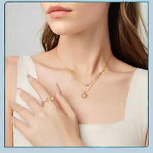 Sterling Silver Pink Opal Sun Double-layer Necklace