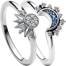 2pc/set Summer Couple Ring Set Sky Blue Sparkling Moon and Sun Ring