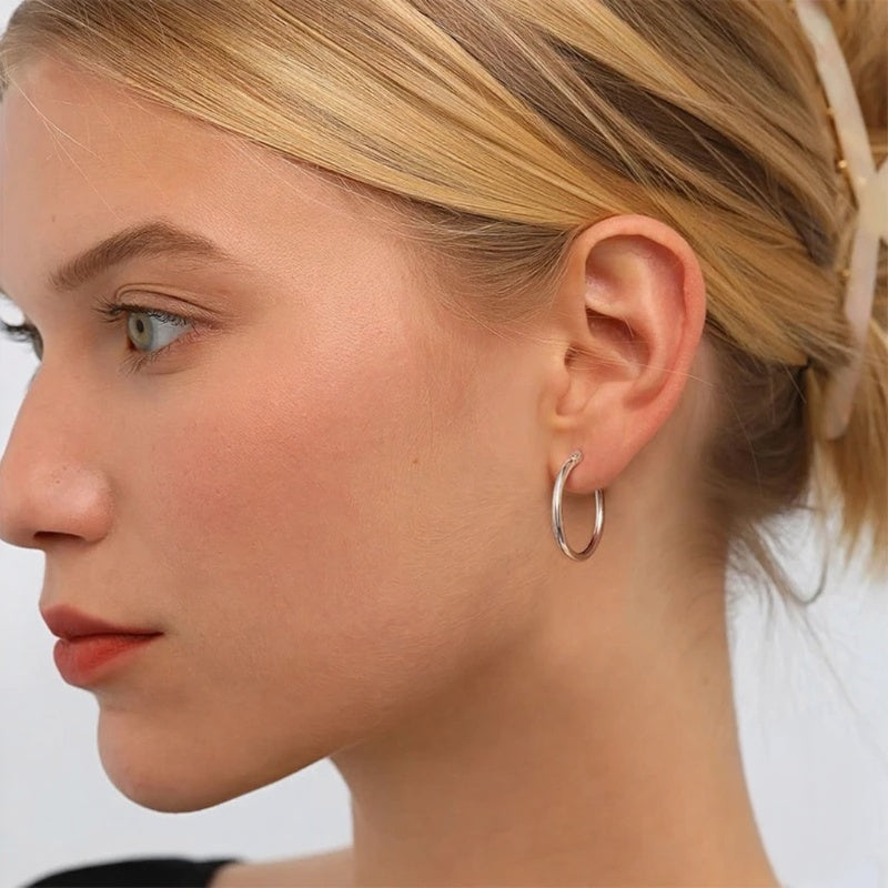 Large Hoop Plain Silver Earrings