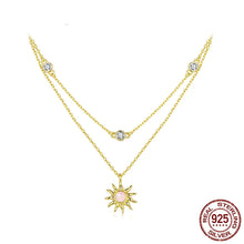 Sterling Silver Pink Opal Sun Double-layer Necklace