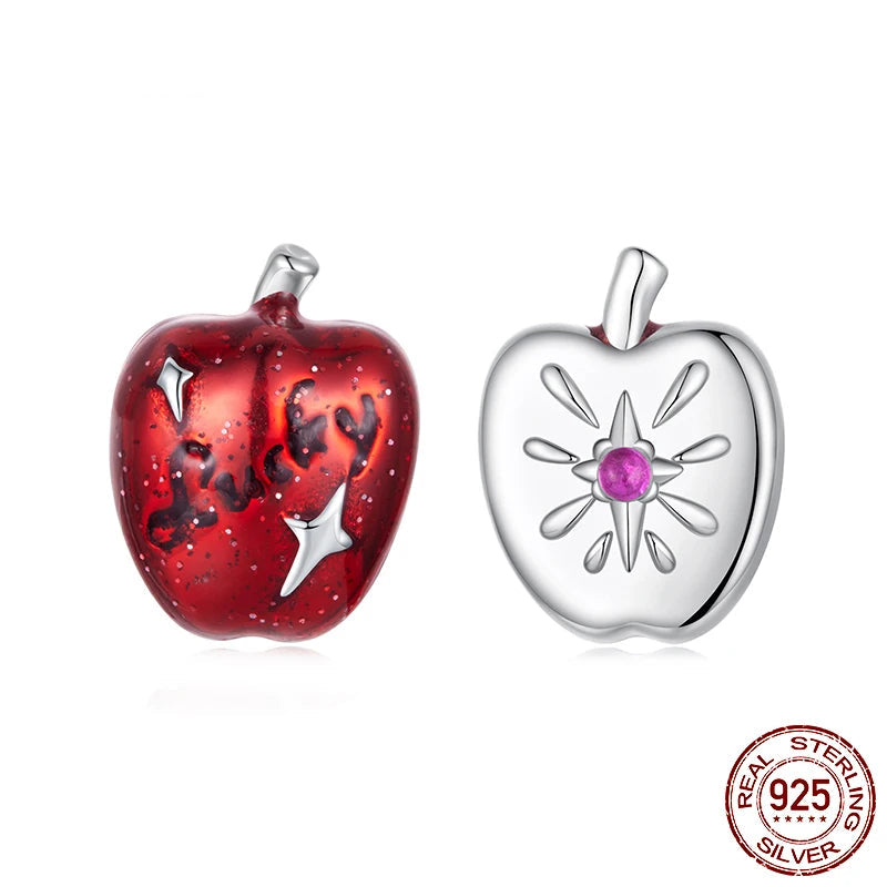 Sterling Silver Red Apple Asymmetrical Earrings