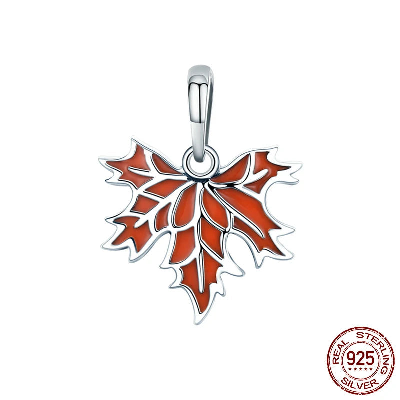 Sterling Silver Autumn Maple Tree Leaves Hanging Beads Pendant Charms