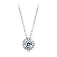 Sterling Silver Round Halo Moissanite Necklace