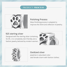 Sterling Silver Paw Print Silicone Beads Retro Pet Heart Charm