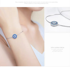 Blue Round Evil Eye Chain Link Bracelet
