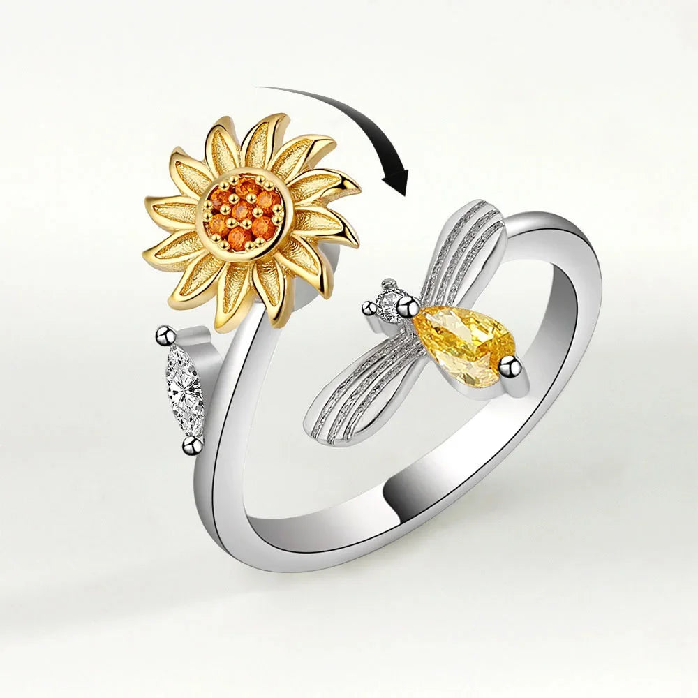 Versatile Flower Rotatable Cubic Zirconia Size Adjustable Rings