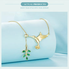 Sterling Silver Spring Bird & Tree Leaf Leaves Dangle Pendant Necklace