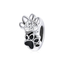Sterling Silver Paw Print Silicone Beads Retro Pet Heart Charm