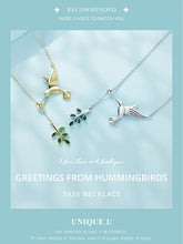 Sterling Silver Spring Bird & Tree Leaf Leaves Dangle Pendant Necklace