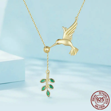 Sterling Silver Spring Bird & Tree Leaf Leaves Dangle Pendant Necklace