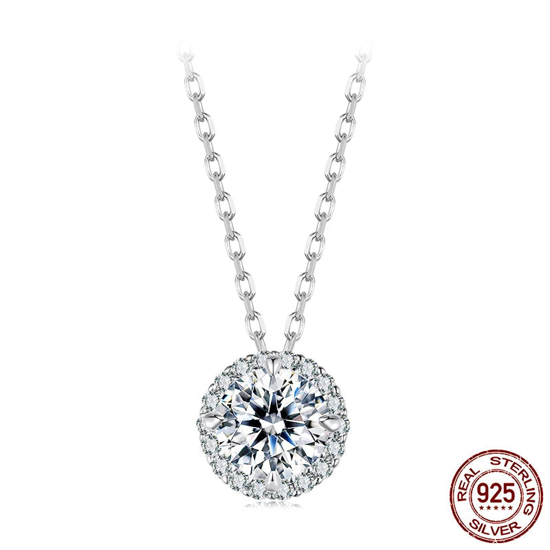 Sterling Silver Round Halo Moissanite Necklace