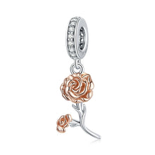 3D Rose Flower Pendant Charm 925 Sterling Silver Rose Gold Color Charms for Bracelet