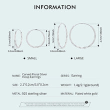 Sterling Silver Carved Floral Silver Large Hoop Earrings