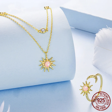 Sterling Silver Pink Opal Sun Double-layer Necklace