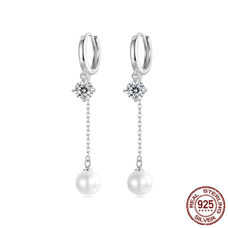 Sterling Silver Staggered CZ Tassel Hoop Earrings