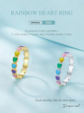 Sterling Silver Rainbow Series Heart to Heart Ring & Earrings Jewelry Set