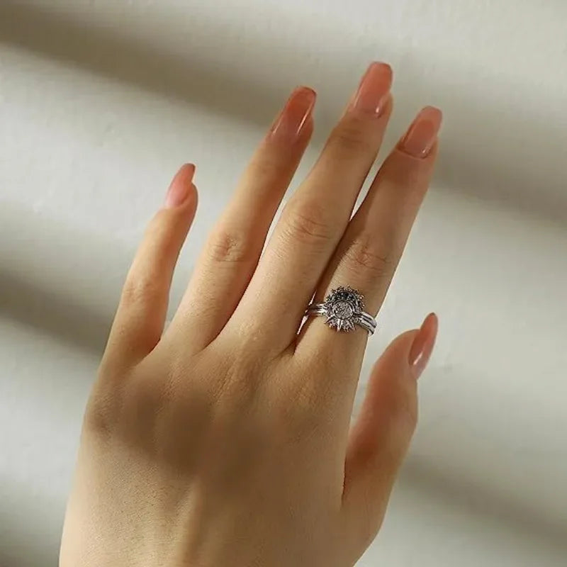 2pc/set Summer Couple Ring Set Sky Blue Sparkling Moon and Sun Ring