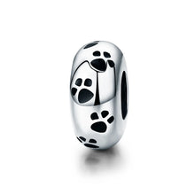 Sterling Silver Paw Print Silicone Beads Retro Pet Heart Charm