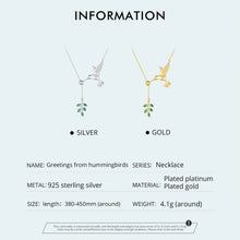 Sterling Silver Spring Bird & Tree Leaf Leaves Dangle Pendant Necklace