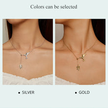 Sterling Silver Spring Bird & Tree Leaf Leaves Dangle Pendant Necklace