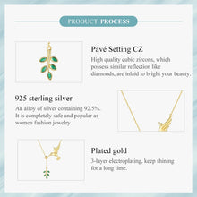 Sterling Silver Spring Bird & Tree Leaf Leaves Dangle Pendant Necklace