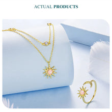 Sterling Silver Pink Opal Sun Double-layer Necklace