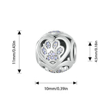 Sterling Silver Paw Print Silicone Beads Retro Pet Heart Charm