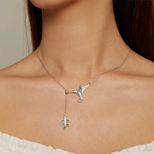 Sterling Silver Spring Bird & Tree Leaf Leaves Dangle Pendant Necklace