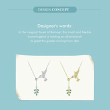 Sterling Silver Spring Bird & Tree Leaf Leaves Dangle Pendant Necklace