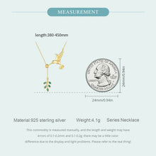 Sterling Silver Spring Bird & Tree Leaf Leaves Dangle Pendant Necklace