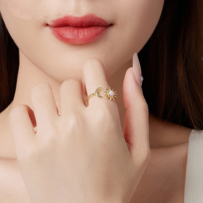 Opal Sun and Moon Open Ring