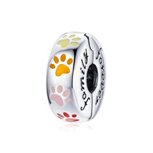 Sterling Silver Paw Print Silicone Beads Retro Pet Heart Charm