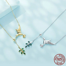 Sterling Silver Spring Bird & Tree Leaf Leaves Dangle Pendant Necklace