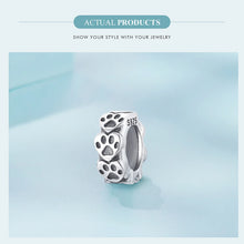 Sterling Silver Paw Print Silicone Beads Retro Pet Heart Charm