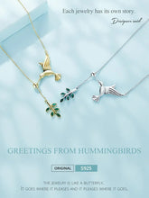 Sterling Silver Spring Bird & Tree Leaf Leaves Dangle Pendant Necklace