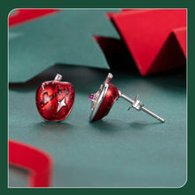 Sterling Silver Red Apple Asymmetrical Earrings