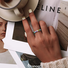 Sterling Silver Rainbow Series Heart to Heart Ring & Earrings Jewelry Set