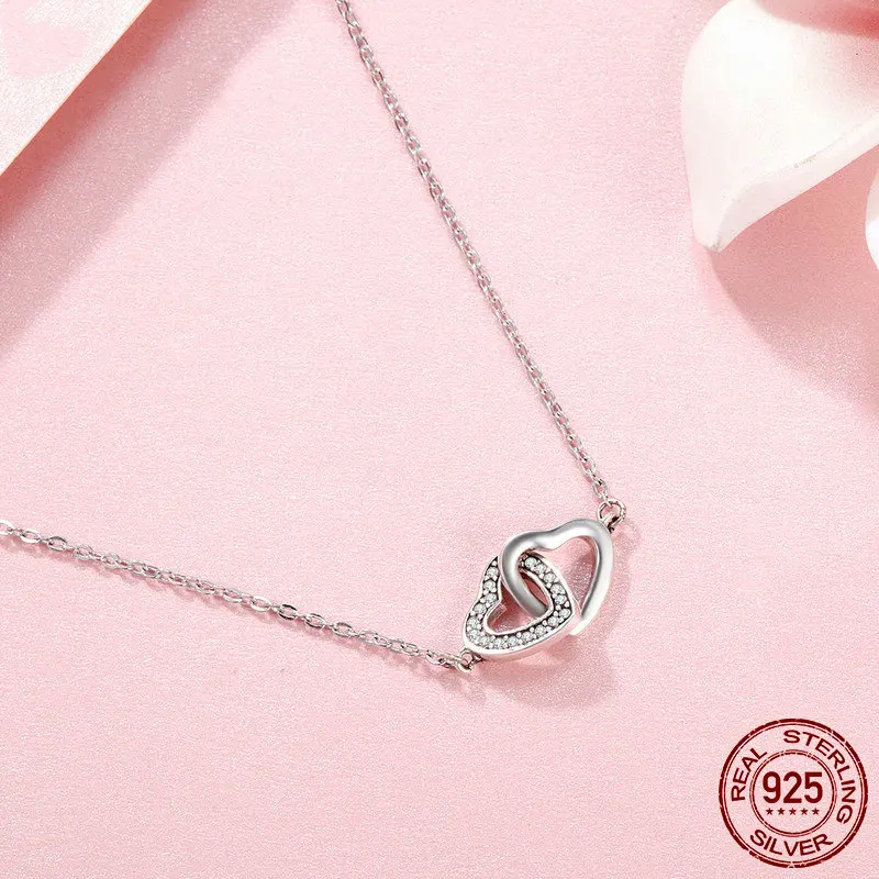 Sterling Silver Connected Heart Pendant Necklace