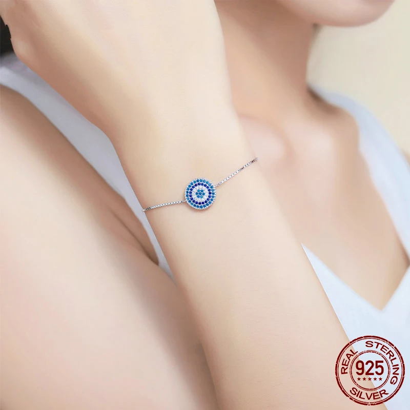 Blue Round Evil Eye Chain Link Bracelet