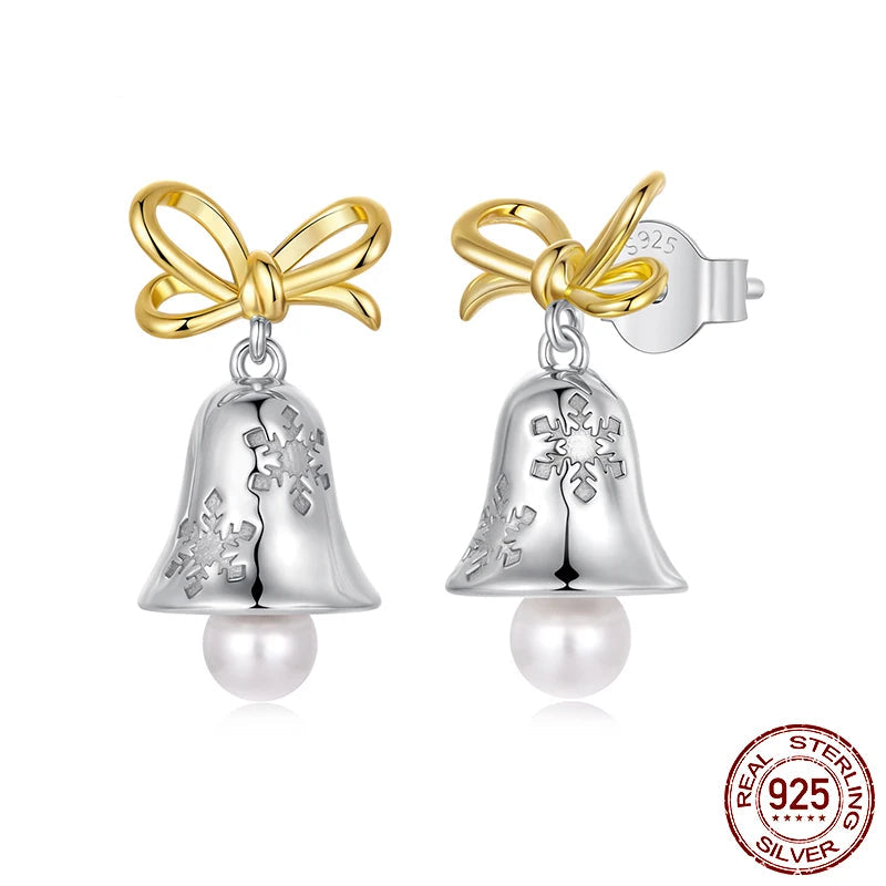 Sterling Silver Snowflake Bell Stud Earrings