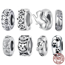 Sterling Silver Paw Print Silicone Beads Retro Pet Heart Charm