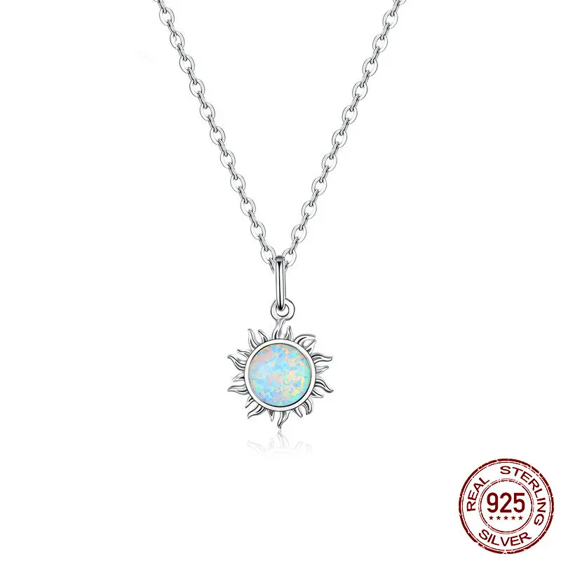 Sterling Silver White Opal Sun Pendant Necklace