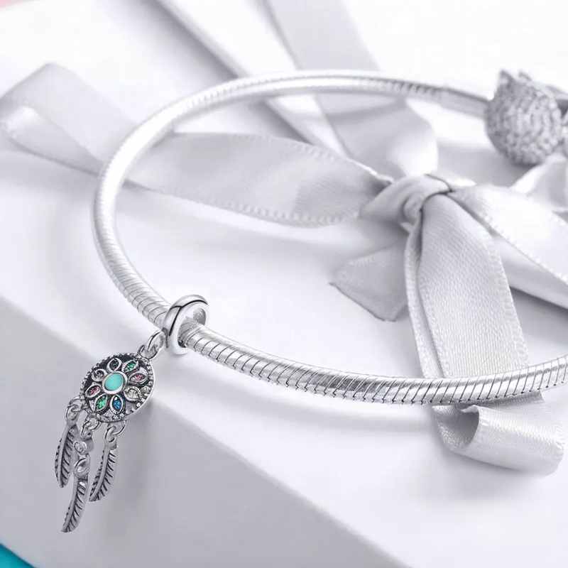 Sterling Silver Bohemian Dream Catcher Pendant Dragonfly Charm