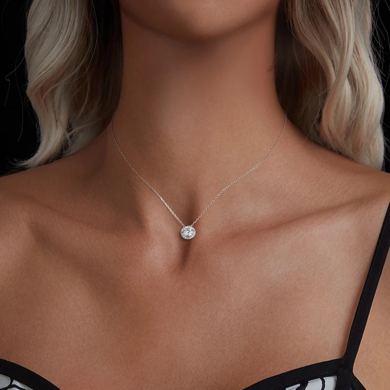 Sterling Silver Round Halo Moissanite Necklace