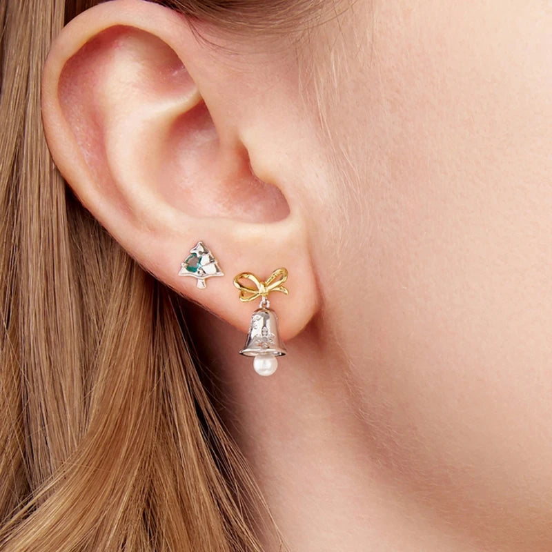 Sterling Silver Snowflake Bell Stud Earrings